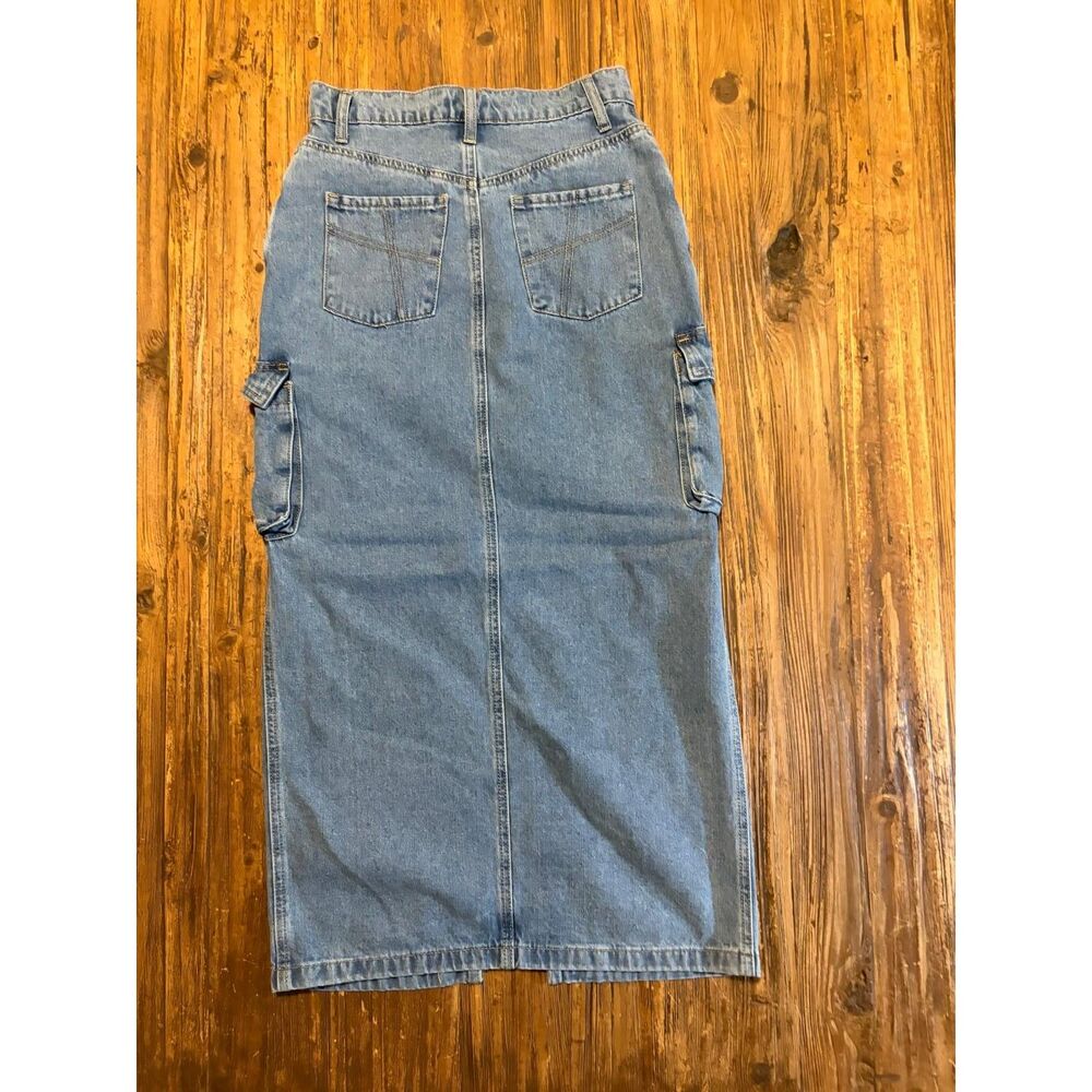 Sincerely Jules Cargo Utility Denim Maxi Skirt with Front Slit (Size 1/24)
